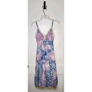 NWT Sz S/M Ananta Made In India 100% Rayon Purple Blue Gold Dress Boho Sequin